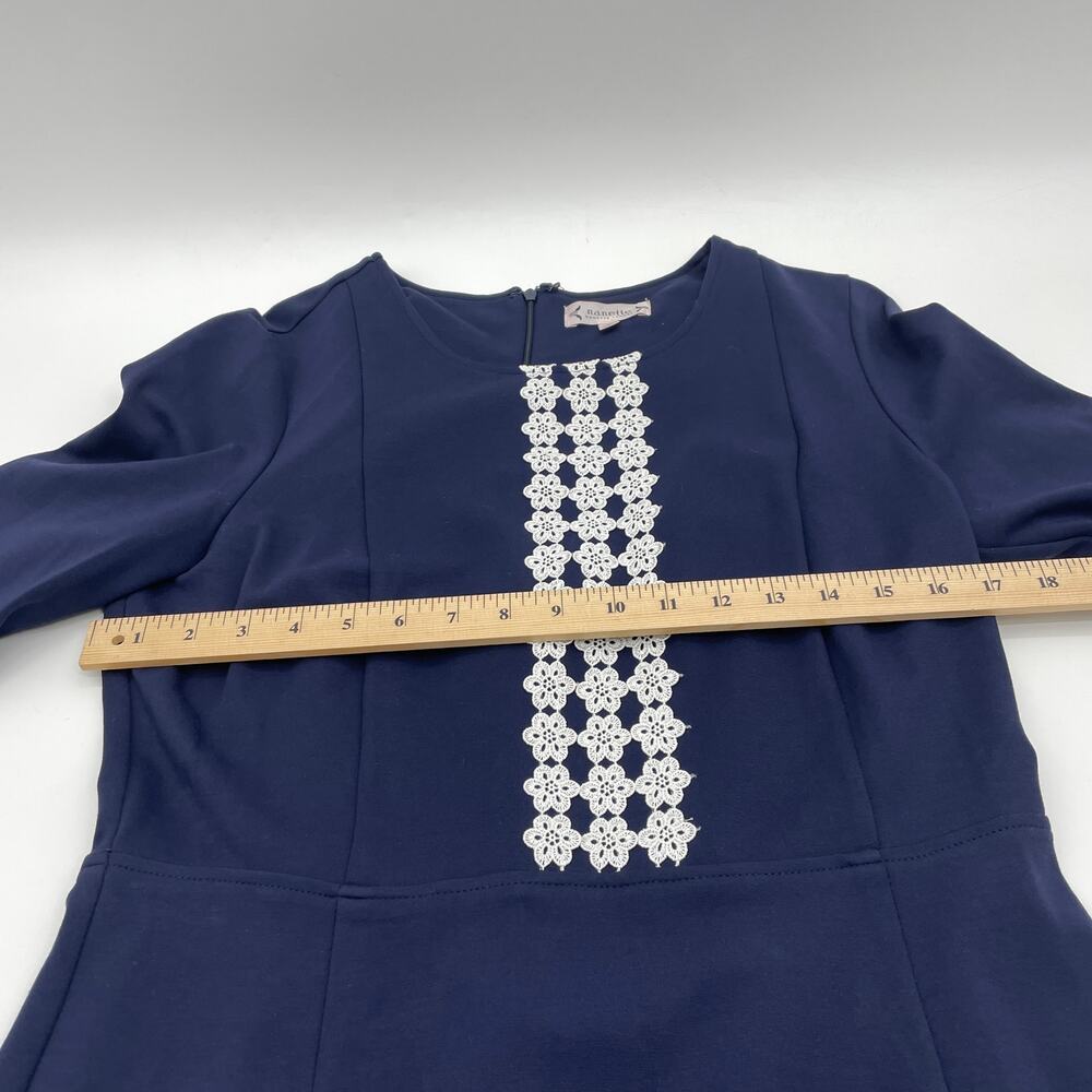 NANETTE LEPORE Womens Blue Bell Sleeve Lace Detail Stretch Dress Size 8 Coquette - Picture 7 of 10